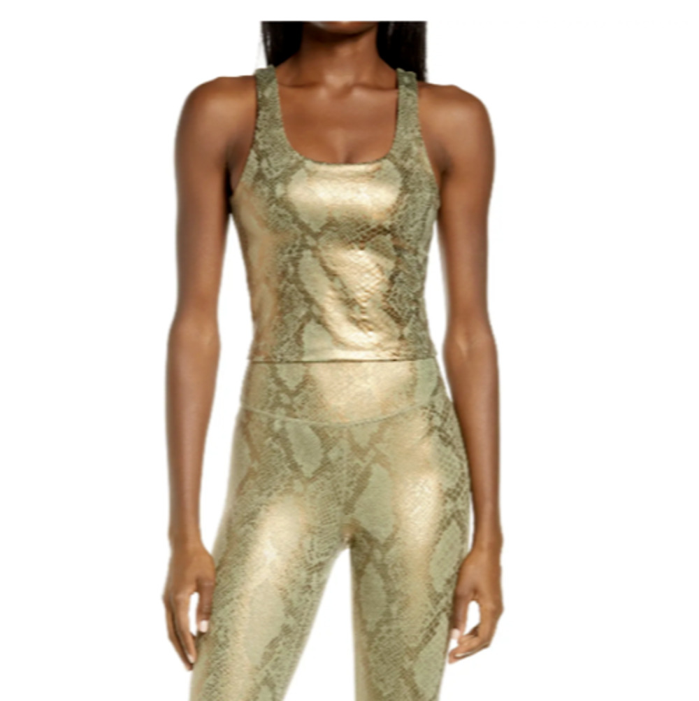 IVL COLLECTIVE Athletic Crop Top Womens 10 Brown Glitter Snakeskin Texture B61